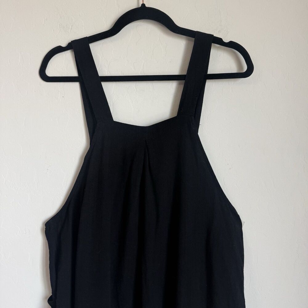 Womens Large Black Linen Blend Overall Romper Shorts Boho Festival Breathable - Picture 12 of 16
